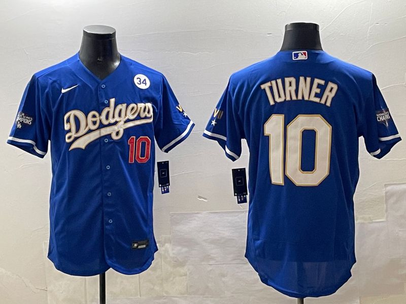 Men Los Angeles Dodgers #10 Turner Blue Gold Elite 2025 Nike MLB Jersey style 9->los angeles dodgers->MLB Jersey